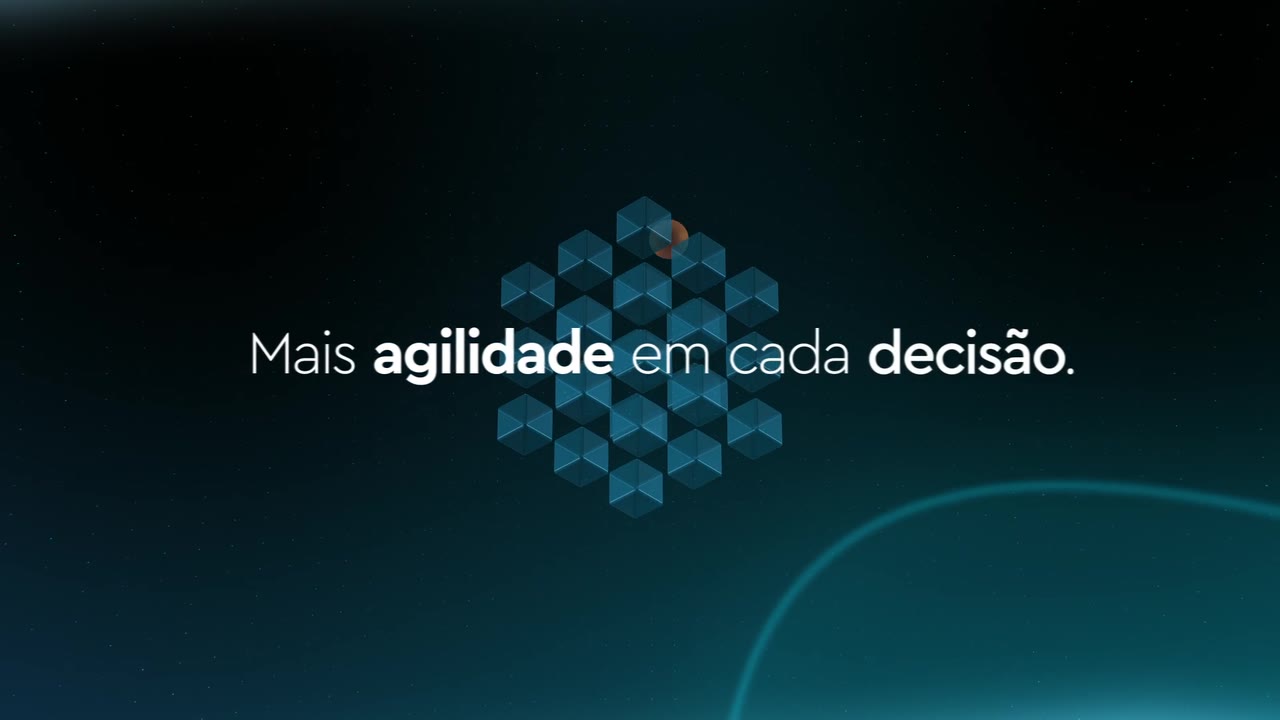 Mais agilidade em cada decisão, sobre uma composição de hexágonos azuis do filme Civitas Rio.